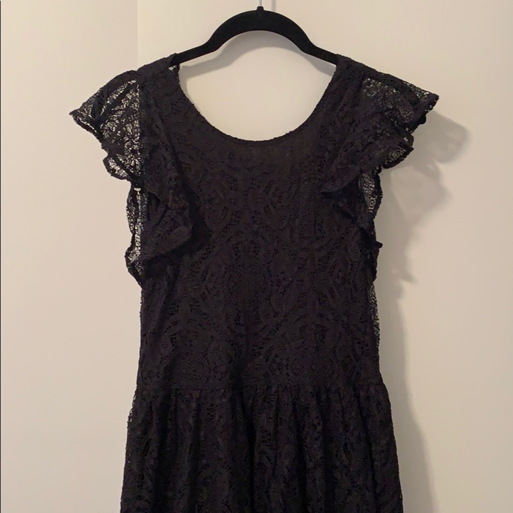 Ruffle Sleeve Floral Lace A-Line Dress